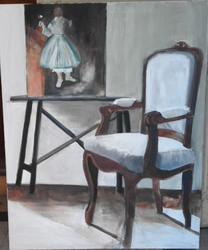En stor oljemålning i serien med olika stolar.